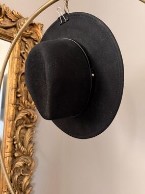 Free People Black Wide-Brim Wool Fedora